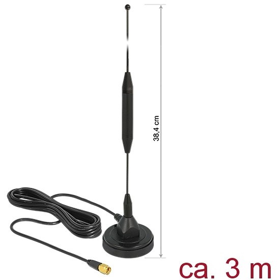 Delock GSM antenna SMA-dugó 3,5 dBi irányítatlan, rögzített, mágneses talppal és csatlakozókábellel (12423)