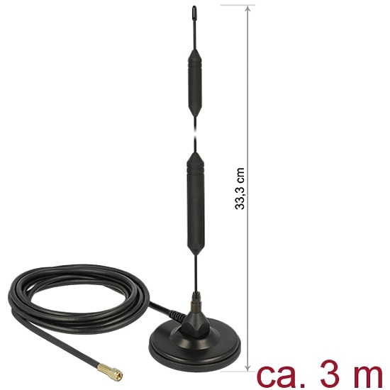 Delock GSM antenna SMA-dugó 5 dBi irányítatlan, rögzített, mágneses talppal és csatlakozókábellel (R (12418)