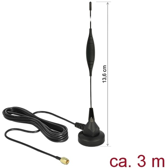 Delock GSM antenna SMA-dugó 5 dBi irányítatlan, rögzített, mágneses talppal és csatlakozókábellel (R (12422)