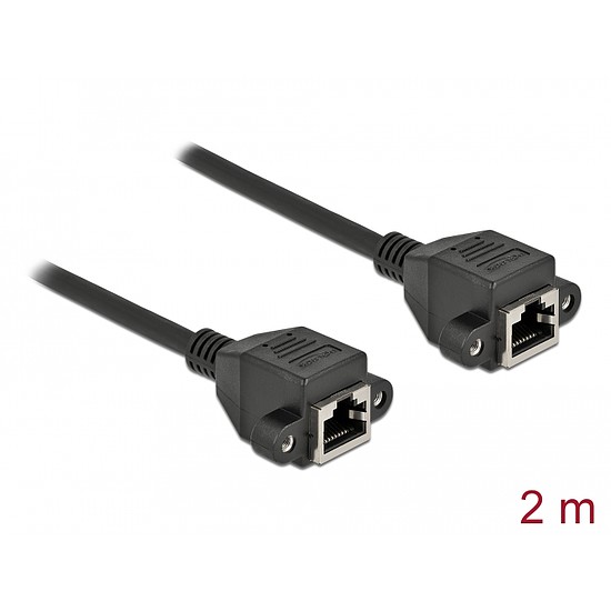 Delock Hálózat bővítő kábel S/FTP RJ45 anya - RJ45 anya Cat.6A, 2 m hosszú, fekete (87010)