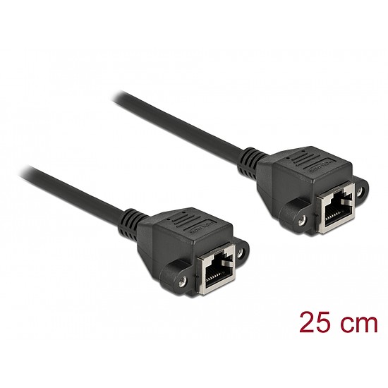 Delock Hálózat bővítő kábel S/FTP RJ45 anya - RJ45 anya Cat.6A, 25 cm hosszú, fekete (87006)