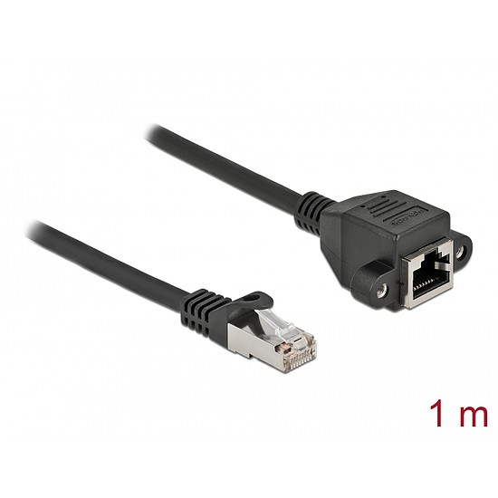 Delock Hálózat bővítő kábel S/FTP RJ45 apa - RJ45 anya Cat.6A, 1 m hosszú, fekete (87001)