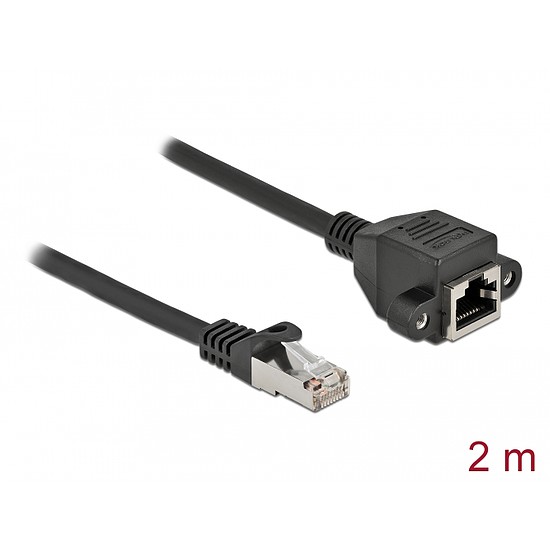 Delock Hálózat bővítő kábel S/FTP RJ45 apa - RJ45 anya Cat.6A, 2 m hosszú, fekete (87002)