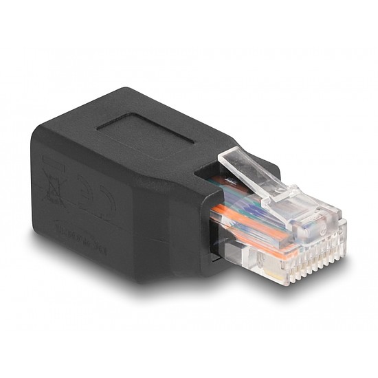 Delock Hálózati adapter RJ45/RJ48/RJ50 apa- anya 10P/10C külső tűs 1:1 fekete (66991)