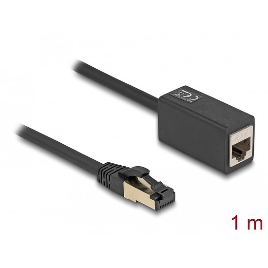 Delock hálózati hosszabbítókábel RJ45 csatlakozó az RJ45 jackhez Cat.8.1 S/FTP 1 m fekete (87105)