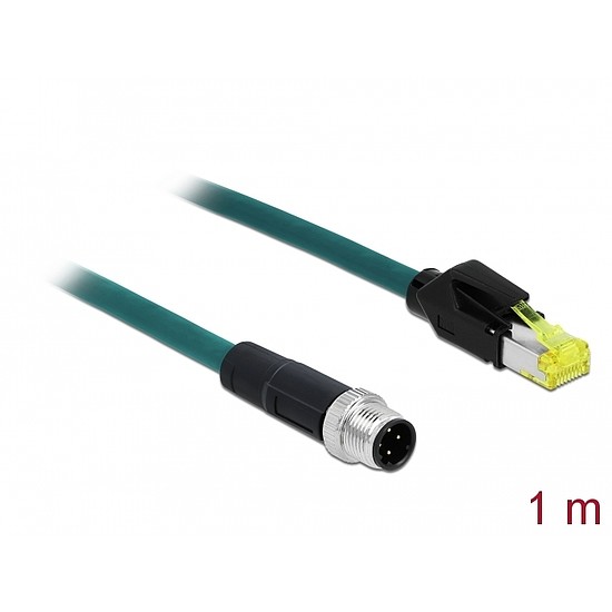 Delock Hálózati kábel M12 4 tűs D-kódú RJ45 Hirose csatlakozóhoz TPU borítás 1 m hosszú (85441)