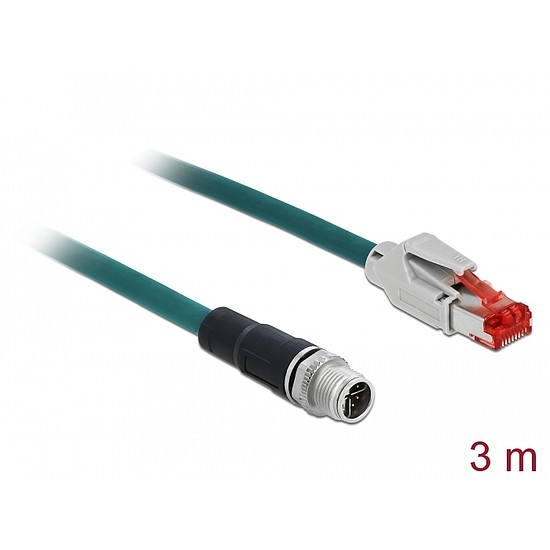 Delock Hálózati kábel M12 8 tűs X-kódú RJ45 csatlakozóhoz PVC borítás 3 m hosszú (85427)