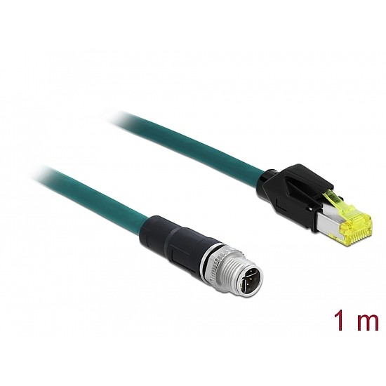 Delock Hálózati kábel M12 8 tűs X-kódú RJ45 Hirose csatlakozóhoz TPU borítás 1 m hosszú (85429)