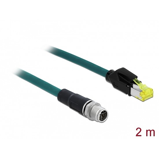 Delock Hálózati kábel M12 8 tűs X-kódú RJ45 Hirose csatlakozóhoz TPU borítás 2 m hosszú (85430)