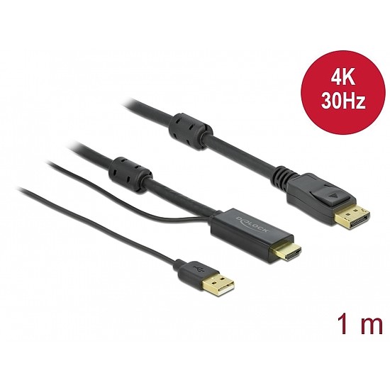 Delock HDMI DisplayPort-kábel 4K 30 Hz 1 m (85963)