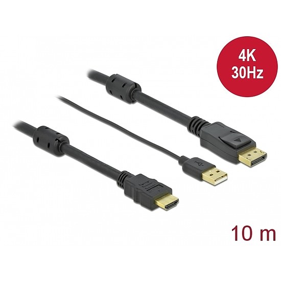 Delock HDMI DisplayPort-kábel 4K 30 Hz 10 m (85968)