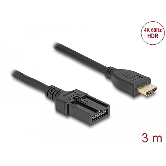 Delock HDMI önműködő kábel HDMI-A apa - HDMI-E apa kapcsolattal 3 m, 4K 60 Hz-s (87906)