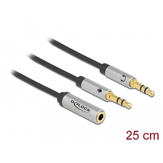 Delock Headset adapter 1 x 3,5 mm-es 4-tűs anya sztereo jack - 2 x 3,5 mm-es, 3-tűs apa sztereo jack (66740)