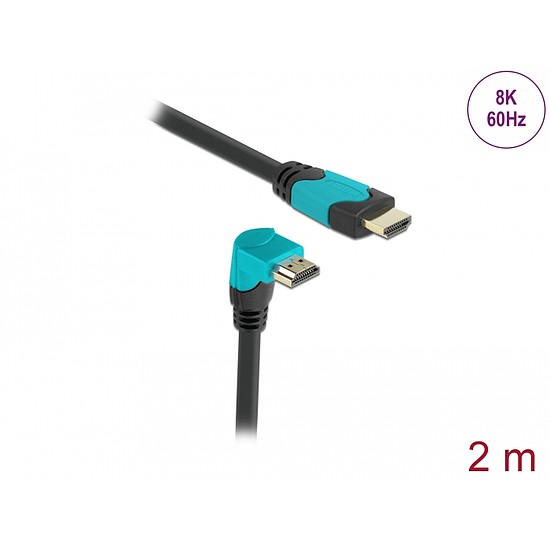 Delock High Speed HDMI kábel egyenes csatlakozódugóval - csatlakozódugóval 90 ívelt lefelé 48 Gbps (86992)