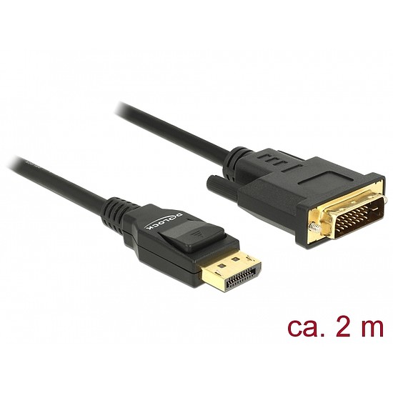 Delock Kábel Displayport 1.2 dugó > DVI 24+1 dugó passzív 2 m fekete (85313)