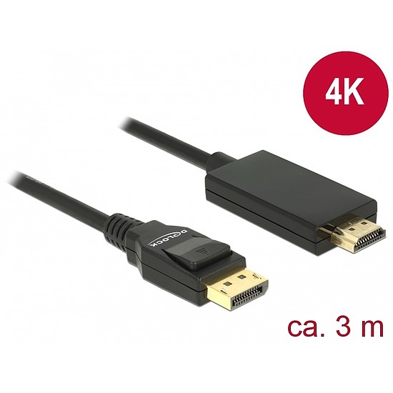 Delock Kábel Displayport 1.2 dugó > High Speed HDMI-A dugó passzív 4K 3 m fekete (85318)