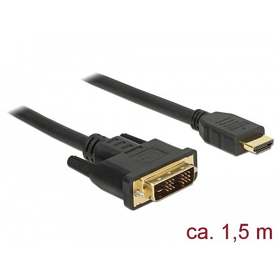 Delock Kábel DVI 18+1 csatlakozódugóval > HDMI-A csatlakozódugóval, 1,5 m, fekete (85583)