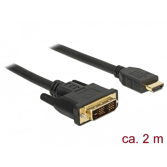 Delock Kábel DVI 18+1 csatlakozódugóval > HDMI-A csatlakozódugóval, 2 m, fekete (85584)