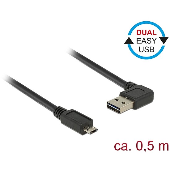 Delock Kábel, EASY-USB 2.0-s A- típusú csatlakozódugó, ívelt bal / jobb > EASY-USB 2.0-s B-típusú cs (85164)