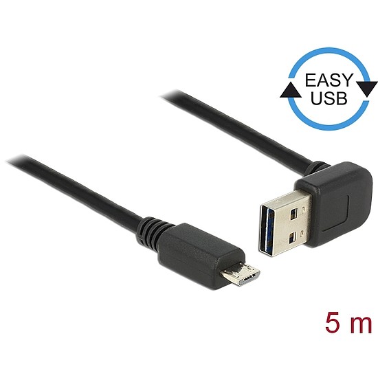 Delock Kábel EASY-USB 2.0-s A típusú csatlakozódugó, ívelt felfelé / lefelé > USB 2.0-s Micro-B-típu (83538)