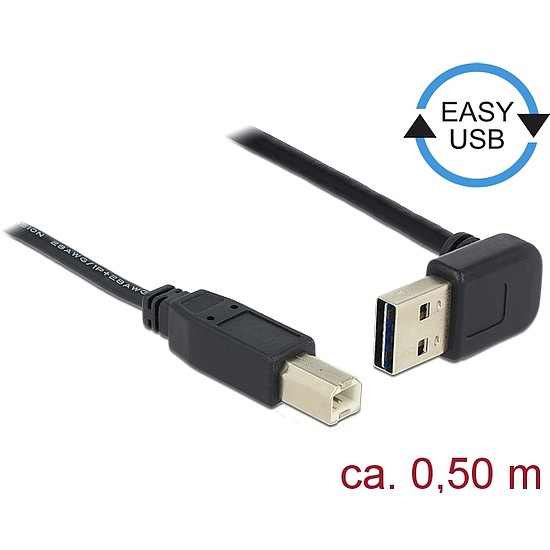 Delock Kábel EASY-USB 2.0-s A típusú csatlakozódugó, ívelt felfelé / lefelé > USB 2.0-s B-típusú csa (85183)