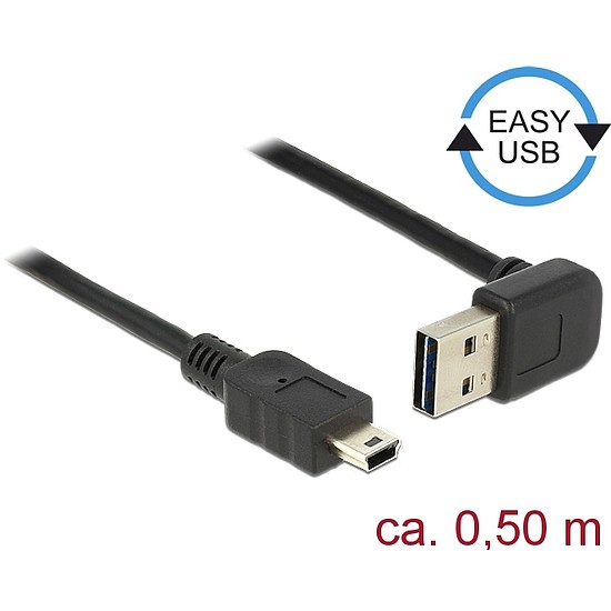 Delock Kábel EASY-USB 2.0-s A típusú csatlakozódugó, ívelt felfelé / lefelé > USB 2.0-s Mini-B-típus (85184)