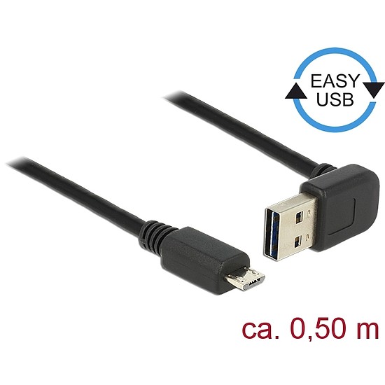 Delock Kábel EASY-USB 2.0-s A típusú csatlakozódugó, ívelt felfelé / lefelé > USB 2.0-s Micro-B-típu (85203)