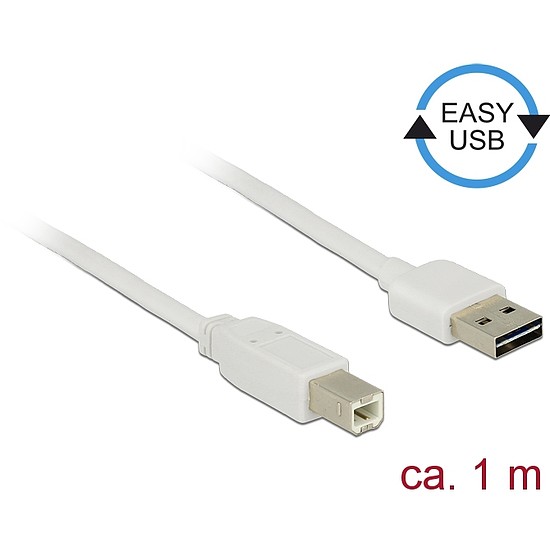 Delock Kábel, EASY-USB 2.0-s A-típusú csatlakozódugó > USB 2.0-s B-típusú csatlakozódugó, 1 m, fehér (83686)