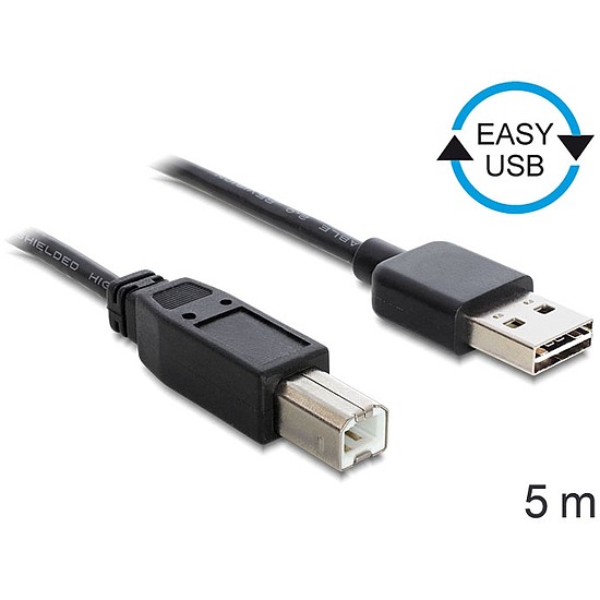 Delock Kábel, EASY-USB 2.0-s A-típusú csatlakozódugó > USB 2.0-s B-típusú csatlakozódugó, 5 m,fekete (85553)