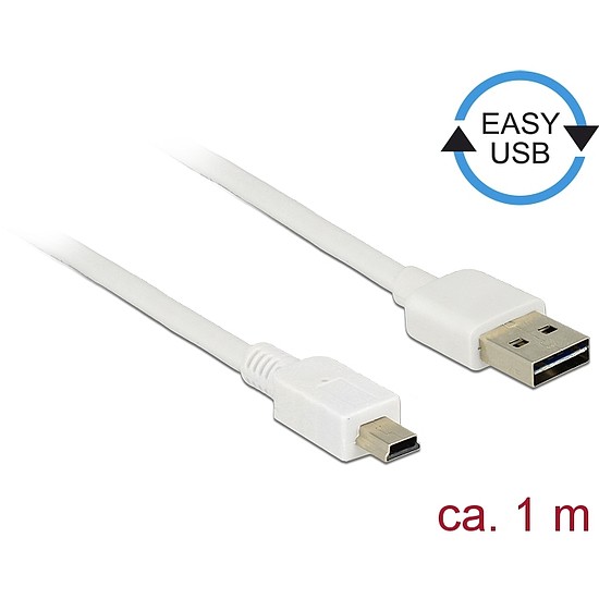 Delock Kábel, EASY-USB 2.0-s A-típusú csatlakozódugó > USB 2.0-s Mini-B-típusú csatlakozódugó, 1 m, (85157)