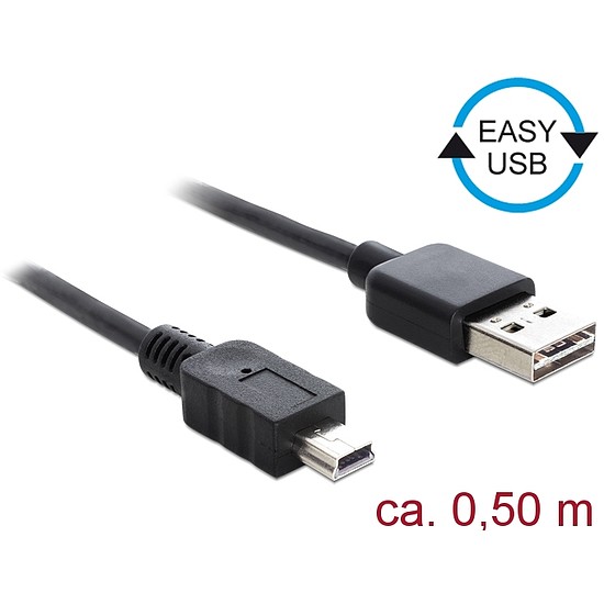 Delock Kábel, EASY-USB 2.0-s A-típusú csatlakozódugó > USB 2.0-s Mini-B-típusú csatlakozódugó, 0,5 m (85158)