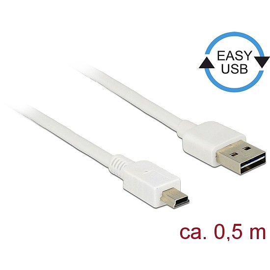 Delock Kábel, EASY-USB 2.0-s A-típusú csatlakozódugó > USB 2.0-s Mini-B-típusú csatlakozódugó, 0,5 m (85159)