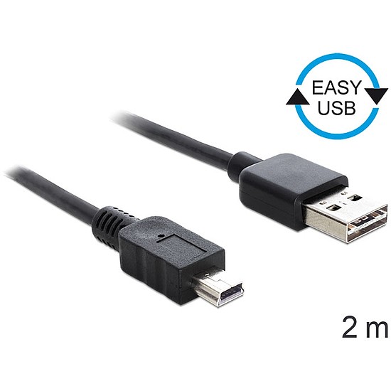 Delock Kábel, EASY-USB 2.0-s A-típusú csatlakozódugó > USB 2.0-s Mini-B-típusú csatlakozódugó, 2 m, (85554)