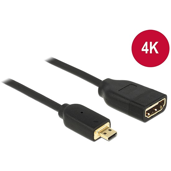 Delock kábel Gyors-sebességű HDMI Ethernettel - HDMI micro-D apa véggel / HDMI-A anya 3D 4K 20 cm (65687)