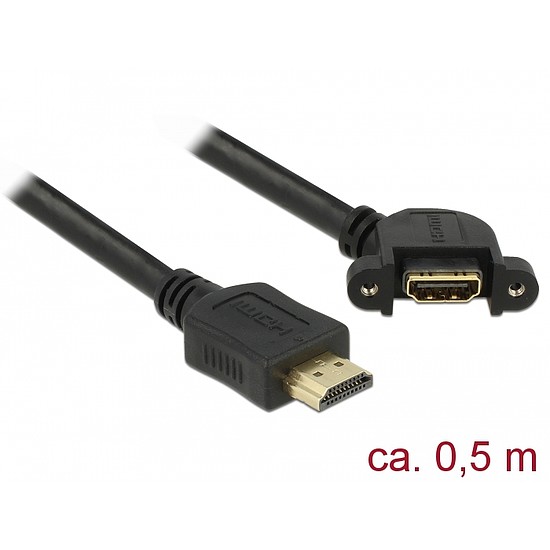 Delock Kábel HDMI-A dugó > HDMI-A hüvely, panelrögzítés, 110 fokban ívelt, 4K 30 Hz 0,5 m (85467)