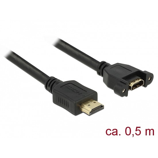 Delock Kábel, HDMI-A dugó > HDMI-A hüvely, panelrögzítés, 4K 30 Hz 0,5 m (85463)