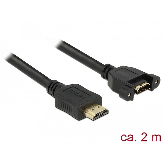 Delock Kábel, HDMI-A dugó > HDMI-A hüvely, panelrögzítés, 4K 30 Hz 2 m (85464)