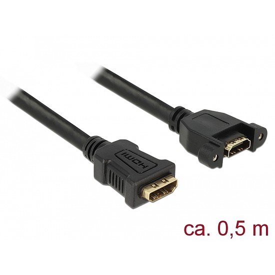 Delock Kábel, HDMI-A hüvely > HDMI-A hüvely, panelrögzítés, 4K 30 Hz 0,5 m (85465)