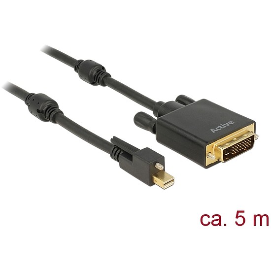 Delock Kábel mini Displayport 1.2-dugós csatlakozó csavarral > DVI-csatlakozódugó 4K 30 Hz aktív 5 m (85637)