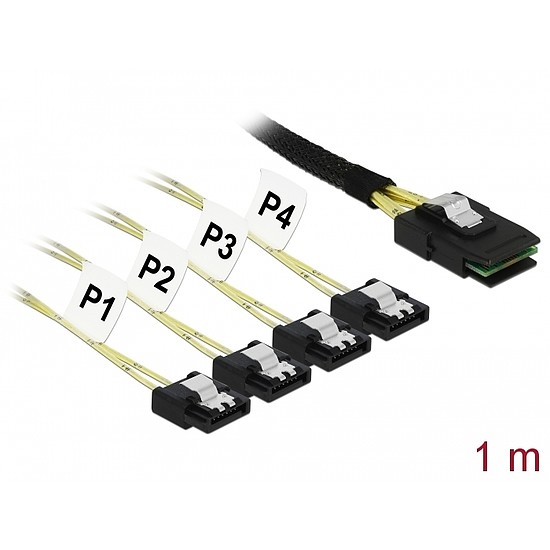 Delock Kábel Mini SAS SFF-8087 > 4 x 7 tűs SATA 1 m fém (85731)