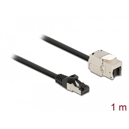 Delock Kábel RJ45 apa - Keystone modul RJ45 anya Cat.6A, 1 m hosszú, fekete (87027)