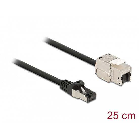 Delock Kábel RJ45 apa - Keystone modul RJ45 anya Cat.6A, 25 cm hosszú, fekete (87022)