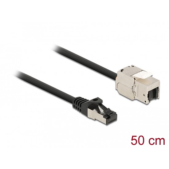 Delock Kábel RJ45 apa - Keystone modul RJ45 anya Cat.6A, 50 cm hosszú, fekete (87025)