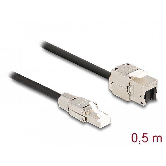 Delock Kábel RJ45 dugasz terepen szerelhető Keystone Module RJ45 aljzathoz Cat.6A 50 cm (87204)