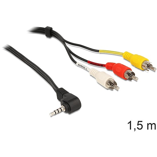 Delock kábel sztereo jack 3.5 mm 4 pin apa, forgatott > 3 x RCA apa, 1,5 m (84504)