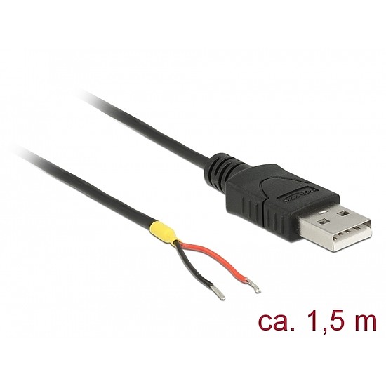 Delock Kábel USB 2.0 A-típusú csatlakozódugóval > 2 db nyitott vezetékkel, 1,5 m Raspberry Pi (85664)