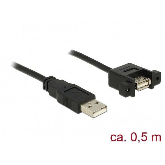 Delock Kábel, USB 2.0-s A bementi csatlakozós > USB 2.0-s A-típusú csatlakozó, panelrögzítés, 0,5 m (85461)