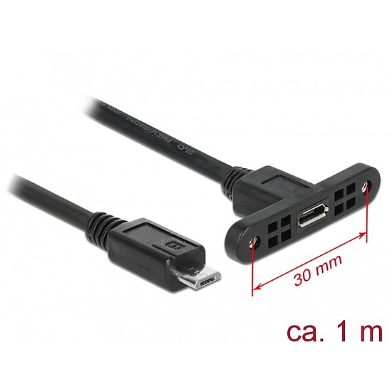 Delock Kábel, USB 2.0-s Micro-B típusú csatlakozóhüvely, panelrögzítés > USB 2.0-s Micro-B típusú cs (85246)