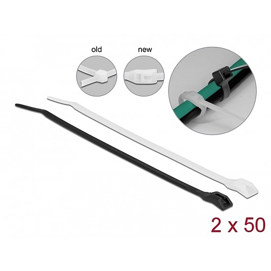 Delock Kábelkötegelő lapos fejrésszel hossza 280 mm szélessége 3,6 mm, 100 db. (19483)