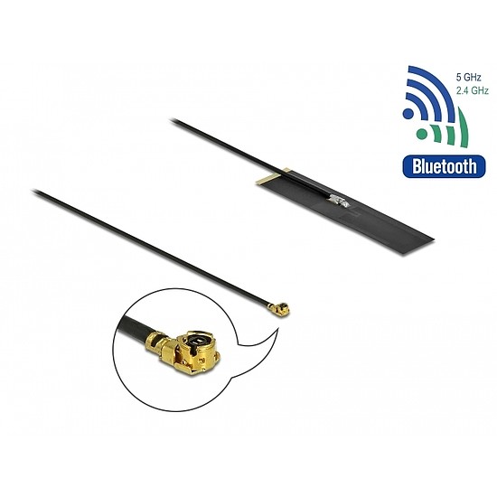 Delock Két sávú WLAN ac/ax/a/b/g/n Antenna MHF I apa 1,7 - 4,7 dBi PIFA FPC mindenirányú (12628)